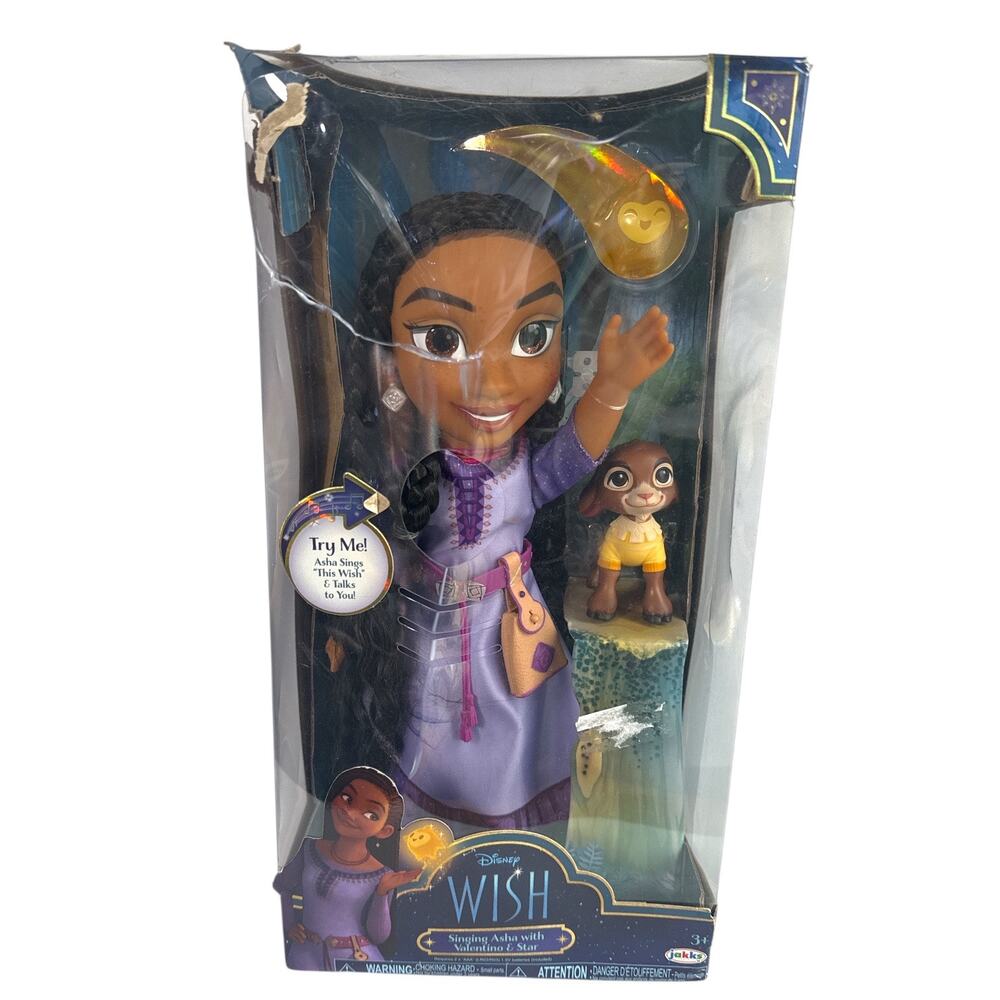Disney Wish Singing Asha Doll Valentino Star Talking Light Up NEW Damaged Box